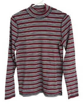 Northern Reflections Red, Black, Whote & Gray Striped Turtleneck Top